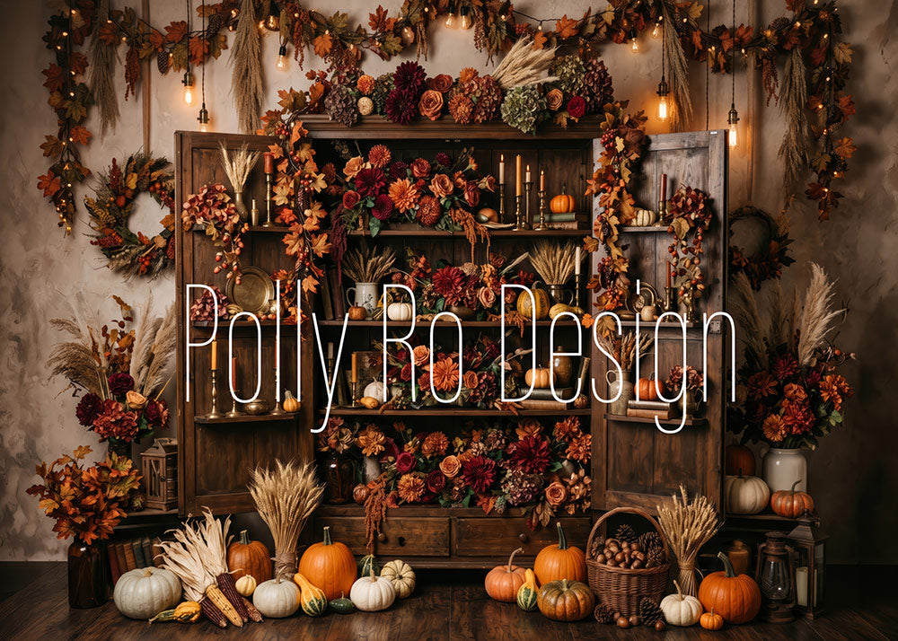 Avezano Rustic Fall Floral Cabinet Photography Backdrop Designed By Polly Ro Design
