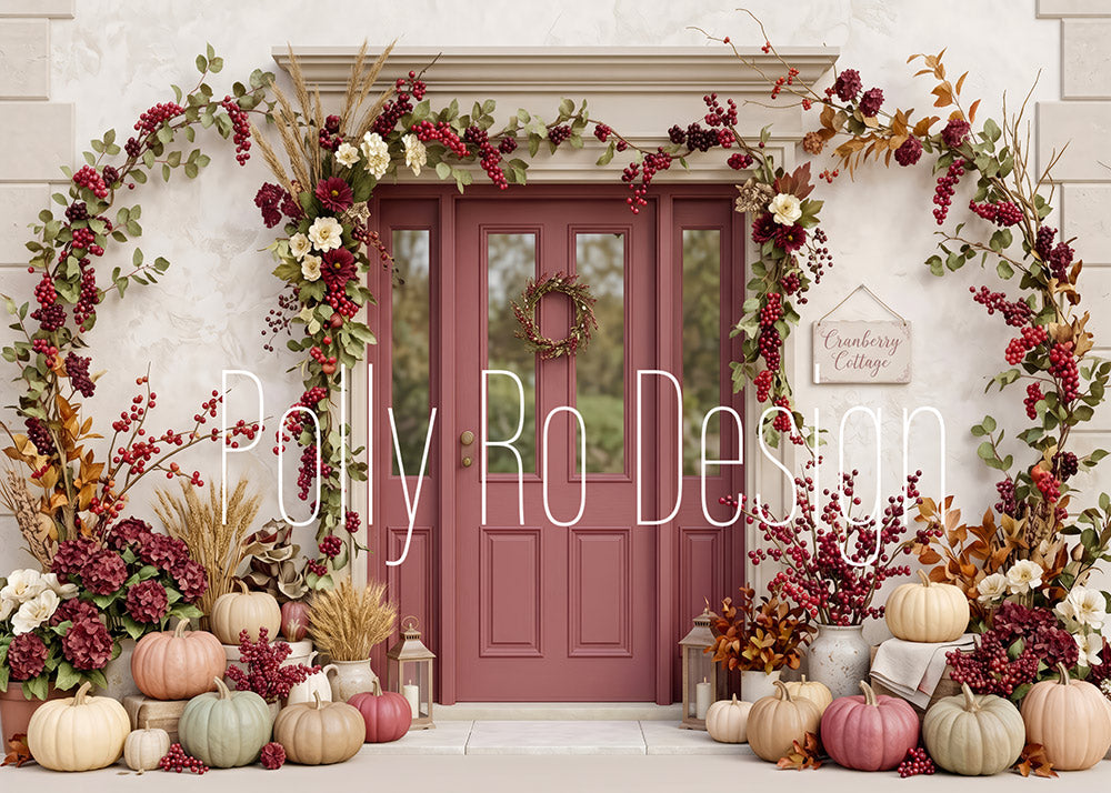 Avezano Cranberry Cottage Autumn Door Photography Backdrop Designed By Polly Ro Design