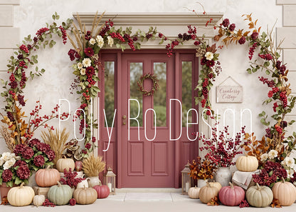 Avezano Cranberry Cottage Autumn Door Photography Backdrop Designed By Polly Ro Design