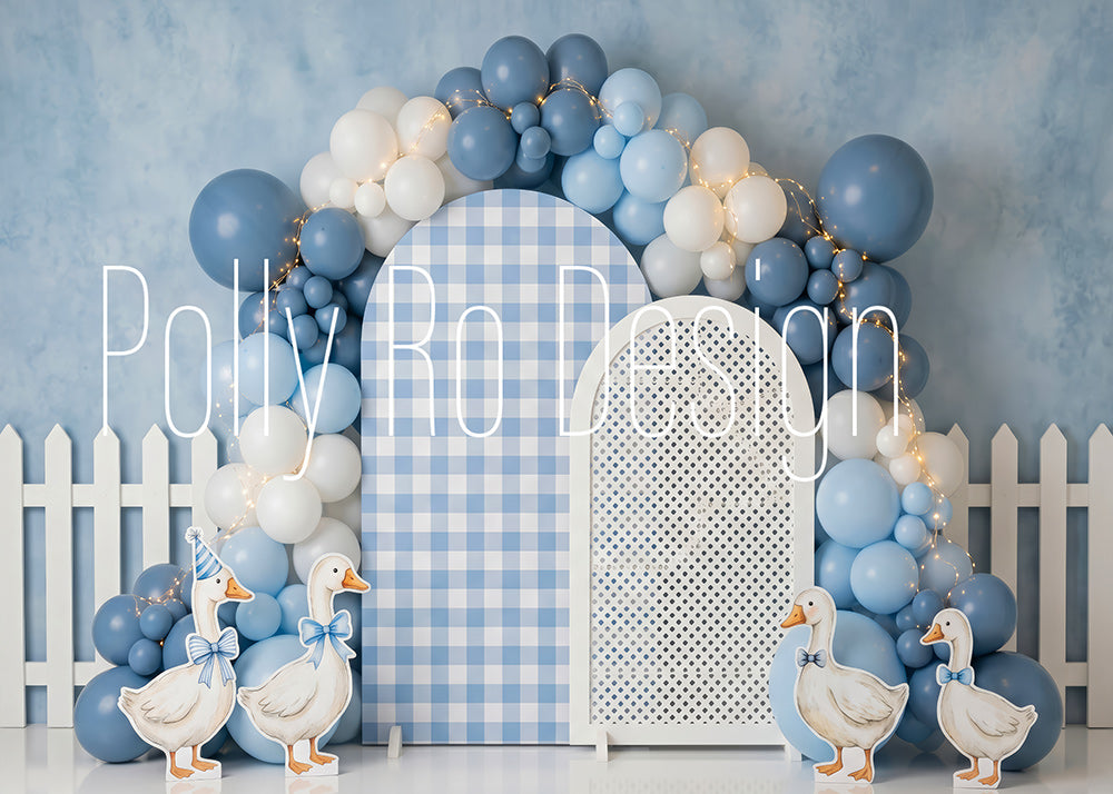 Avezano Blue Gingham Duck Balloon Photography Backdrop Designed By Polly Ro Design