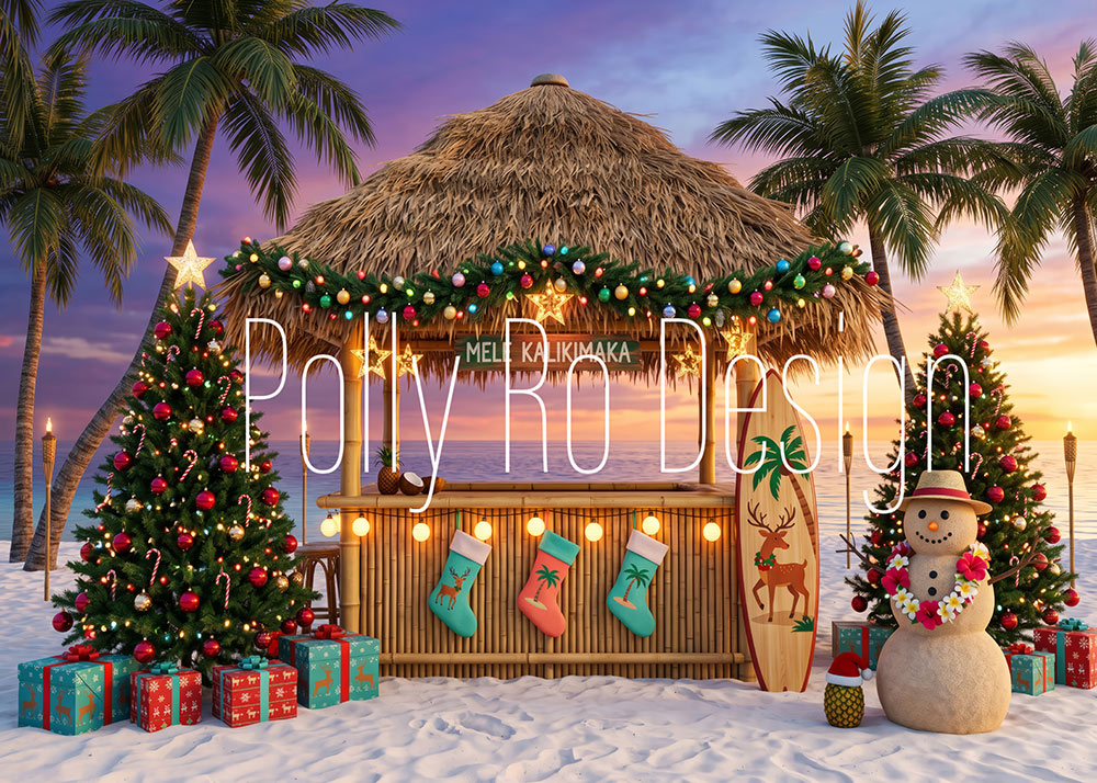 Avezano Tropical Beach Christmas Hut Photography Backdrop Designed By Polly Ro Design