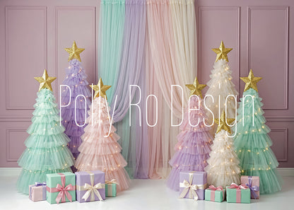 Avezano Pastel Tulle Christmas Tree Photography Backdrop Designed By Polly Ro Design