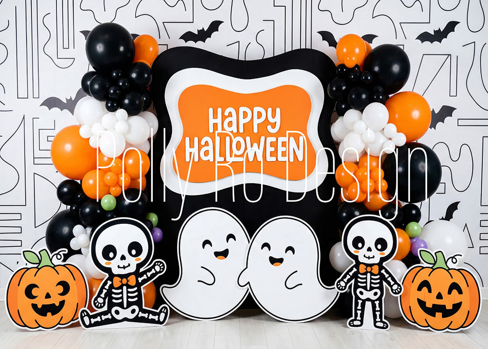 Avezano Cute Halloween Balloon Skeleton Photography Backdrop Designed By Polly Ro Design