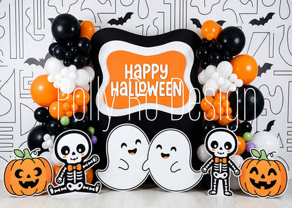 Avezano Cute Halloween Balloon Skeleton Photography Backdrop Designed By Polly Ro Design