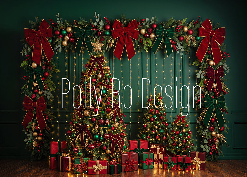 Avezano Green Floral Christmas Arch Photography Backdrop Designed By Polly Ro Design
