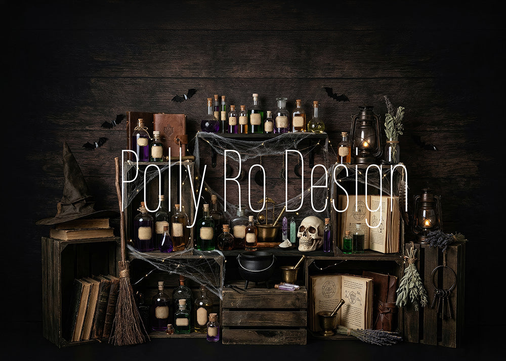 Avezano Dark Witch Potion Shelf Halloween Photography Backdrop Designed By Polly Ro Design