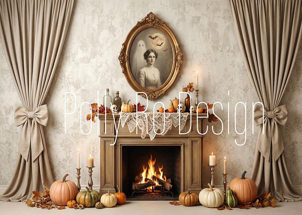 Avezano Retro Pumpkin Fireplace Photography Backdrop Designed By Polly Ro Design