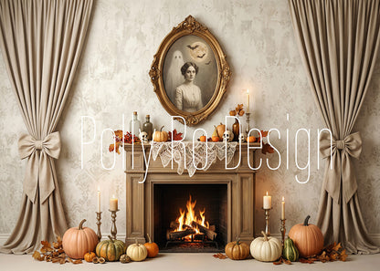 Avezano Retro Pumpkin Fireplace Photography Backdrop Designed By Polly Ro Design