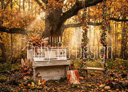 Avezano Autumn Forest Piano Swing Photography Backdrop Designed By Polly Ro Design