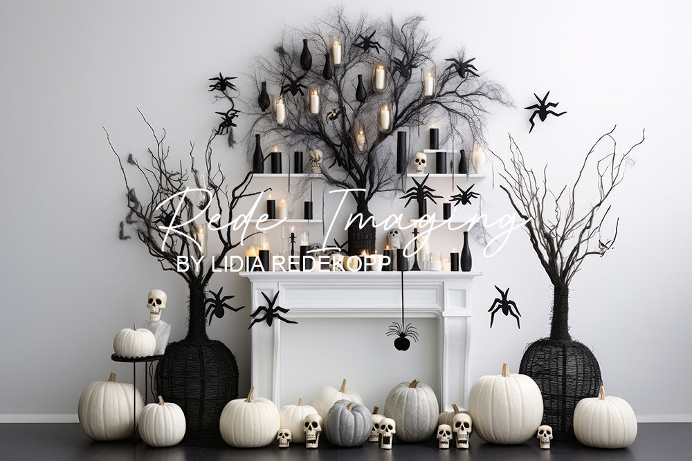 Avezano White Pumpkin Halloween Fireplace Backdrop Designed By Lidia Redekopp