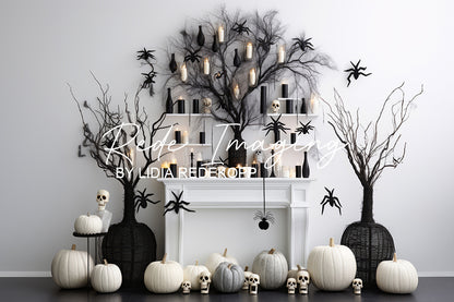 Avezano White Pumpkin Halloween Fireplace Backdrop Designed By Lidia Redekopp
