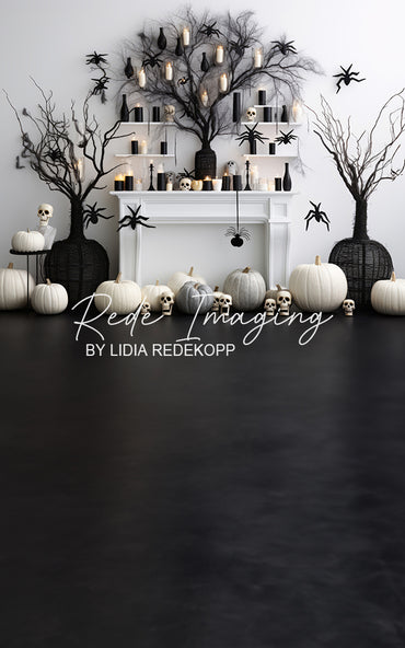 Avezano White Pumpkin Halloween Fireplace Backdrop Designed By Lidia Redekopp