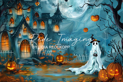 Avezano Cartoon Haunted House Ghost Pumpkin Backdrop Designed By Lidia Redekopp