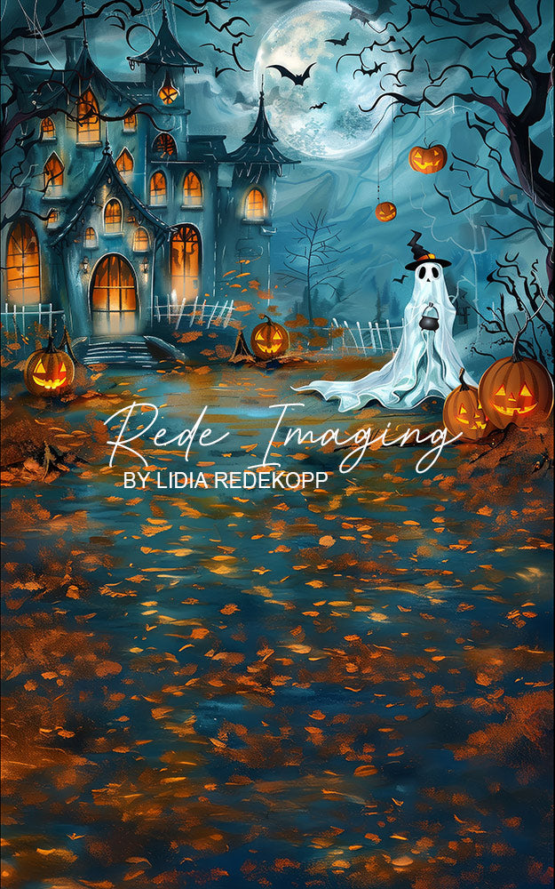 Avezano Cartoon Haunted House Ghost Pumpkin Backdrop Designed By Lidia Redekopp