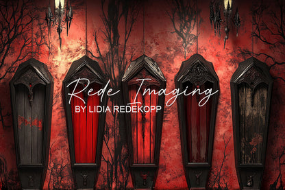 Avezano Vampire Coffin Red Gothic Wall Backdrop Designed By Lidia Redekopp