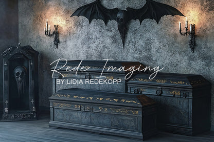 Avezano Dark Bat Gothic Coffin Room Backdrop Designed By Lidia Redekopp