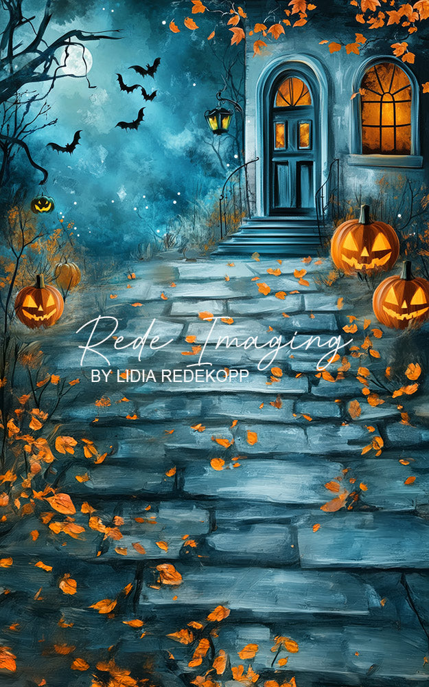 Avezano Halloween House Moon Bat Pumpkin Backdrop Designed By Lidia Redekopp