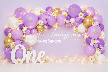 Avezano Purple One Balloon Daisy Butterfly Backdrop Designed By Lidia Redekopp