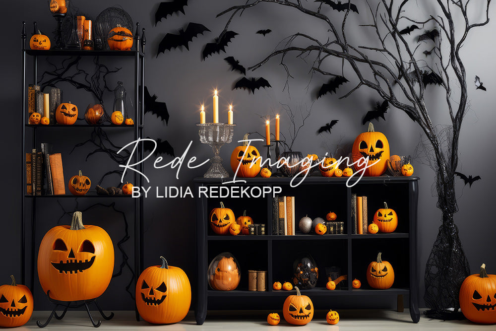 Avezano Halloween Pumpkin Shelf Bat Candle Backdrop Designed By Lidia Redekopp