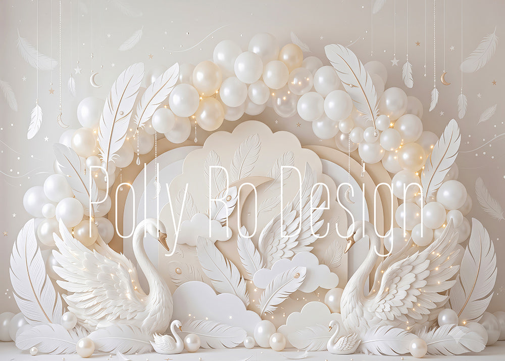 Avezano White Swan Feather Pearl Balloon Birthday Photography Backdrop Designed By Polly Ro Design