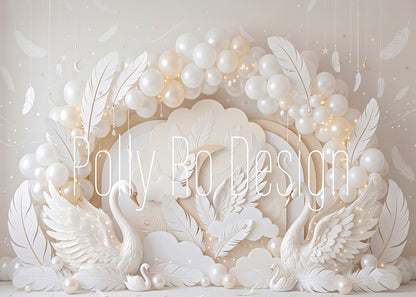 Avezano White Swan Feather Pearl Balloon Birthday Photography Backdrop Designed By Polly Ro Design
