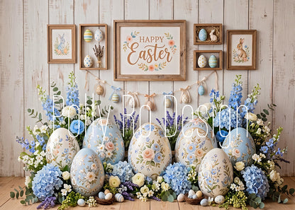 Avezano Farmhouse Blue Floral Easter Egg Bunny Photography Backdrop Designed By Polly Ro Design