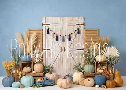 Avezano Blue Barn Door Pastel Pumpkin Photography Backdrop Designed By Polly Ro Design