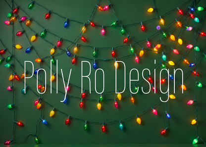 Avezano Green Christmas Colorful String Lights Photography Backdrop Designed By Polly Ro Design