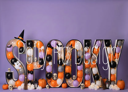 Avezano Purple Spooky Halloween Letter Balloon Photography Backdrop Designed By Polly Ro Design