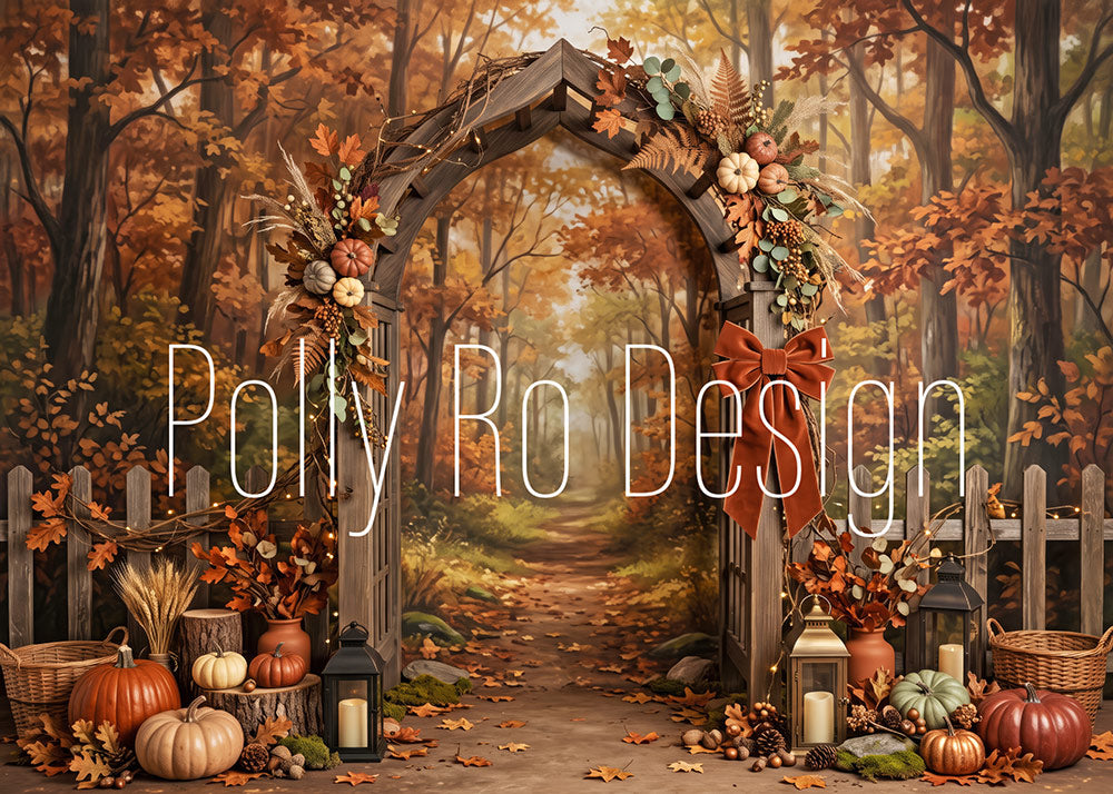 Avezano Autumn Forest Wooden Arch Pumpkin Photography Backdrop Designed By Polly Ro Design