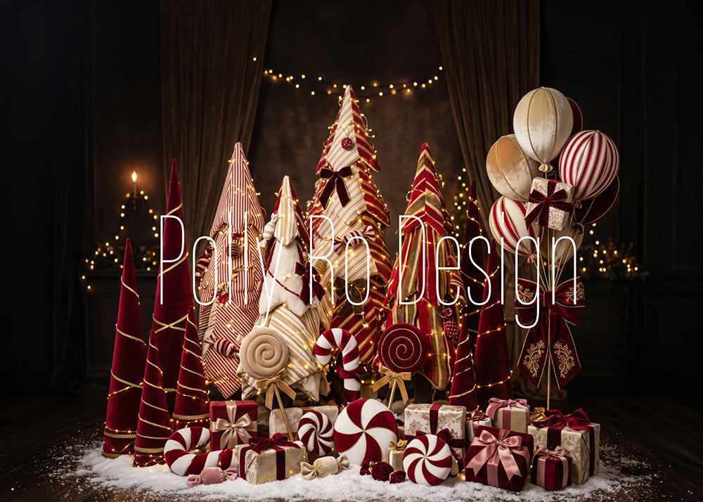Avezano Vintage Candy Christmas Tree Photography Backdrop Designed By Polly Ro Design