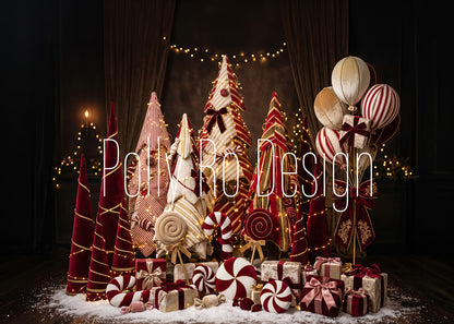 Avezano Vintage Candy Christmas Tree Photography Backdrop Designed By Polly Ro Design