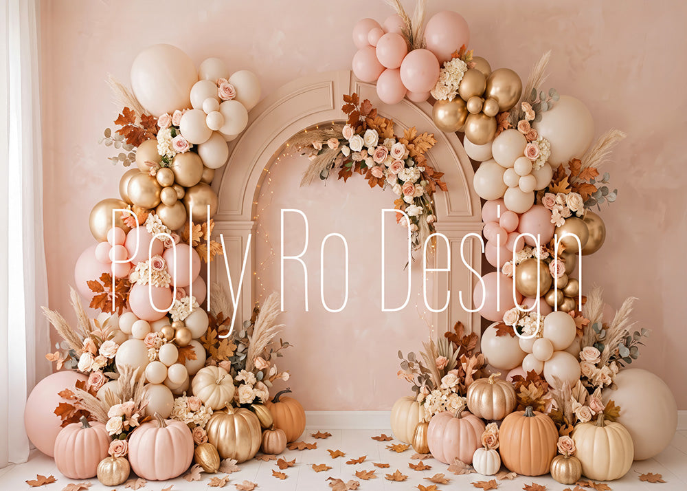 Avezano Blush Pumpkin Balloon Arch Photography Backdrop Designed By Polly Ro Design