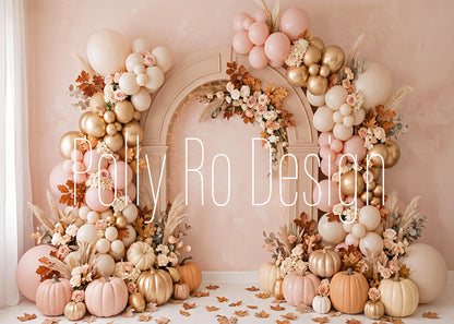 Avezano Blush Pumpkin Balloon Arch Photography Backdrop Designed By Polly Ro Design