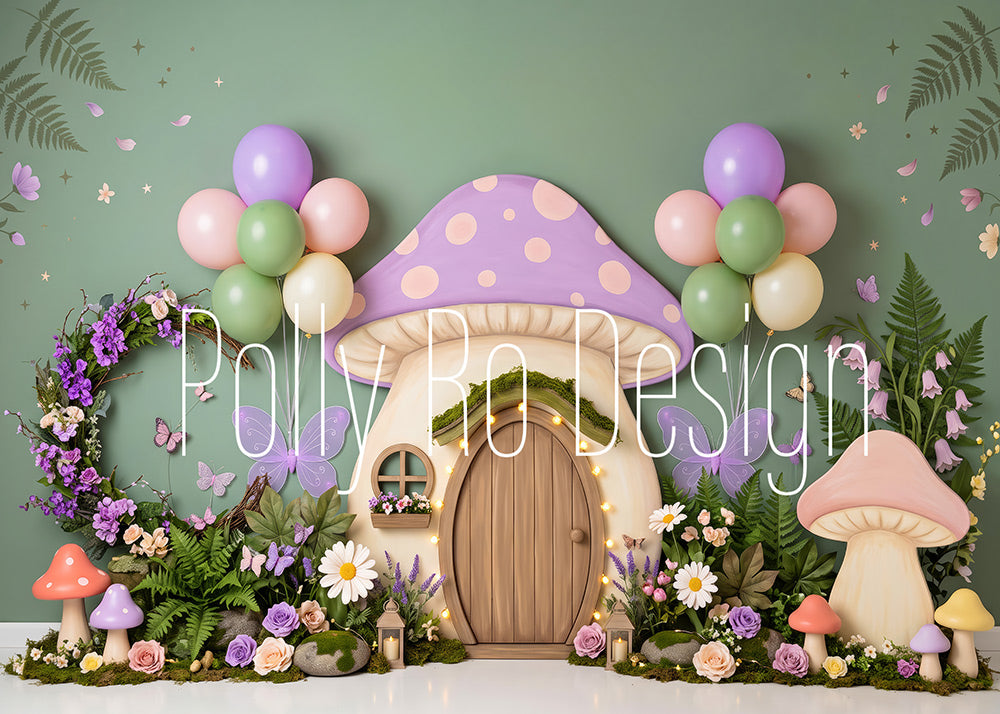 Avezano Fairy Mushroom House Floral Photography Backdrop Designed By Polly Ro Design