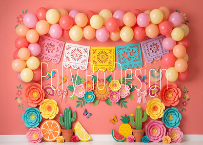Avezano Mexican Fiesta Balloon Paper Floral Cactus Photography Backdrop Designed By Polly Ro Design