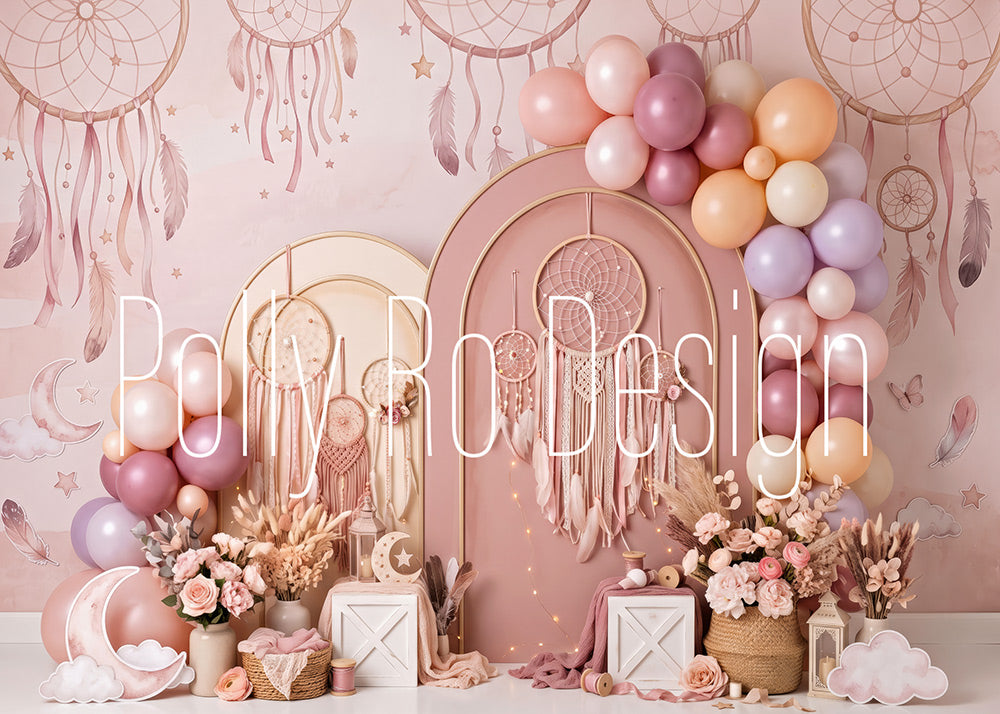 Avezano Boho Dreamcatcher Dusty Pink Balloon Arch Photography Backdrop Designed By Polly Ro Design