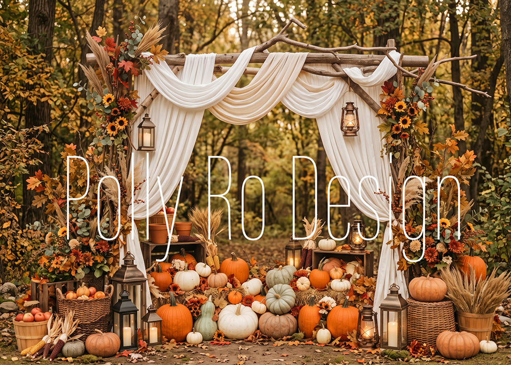 Avezano Fall Forest Pumpkin Arch Photography Backdrop Designed By Polly Ro Design