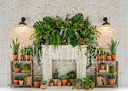 Avezano Green Plant Fireplace Brick Wall Photography Backdrop Designed By Polly Ro Design
