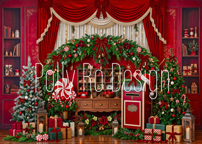 Avezano Red Christmas Santa Workshop Photography Backdrop Designed By Polly Ro Design