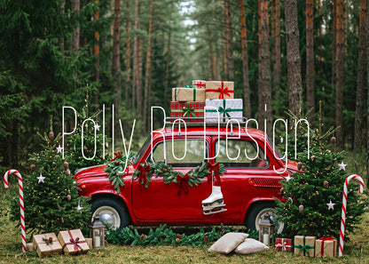 Avezano Forest Red Christmas Car Photography Backdrop Designed By Polly Ro Design