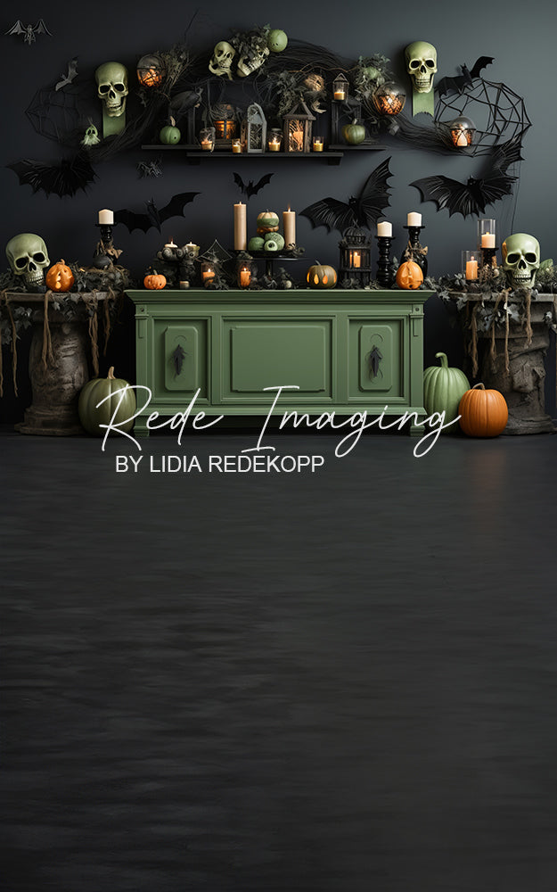 Avezano Green Skull Halloween Scene Photography Backdrop Designed By Lidia Redekopp