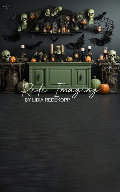 Avezano Green Skull Halloween Scene Photography Backdrop Designed By Lidia Redekopp