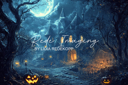 Avezano Spooky Haunted Castle Halloween Photography Backdrop Designed By Lidia Redekopp