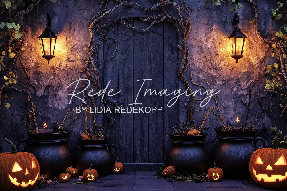 Avezano Witch Cauldron Pumpkin Door Halloween Photography Backdrop Designed By Lidia Redekopp