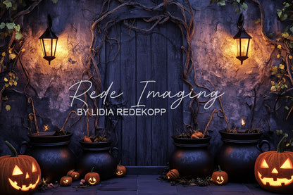 Avezano Witch Cauldron Pumpkin Door Halloween Photography Backdrop Designed By Lidia Redekopp