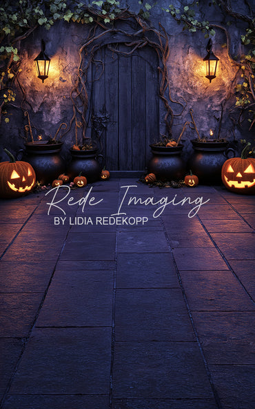 Avezano Witch Cauldron Pumpkin Door Halloween Photography Backdrop Designed By Lidia Redekopp