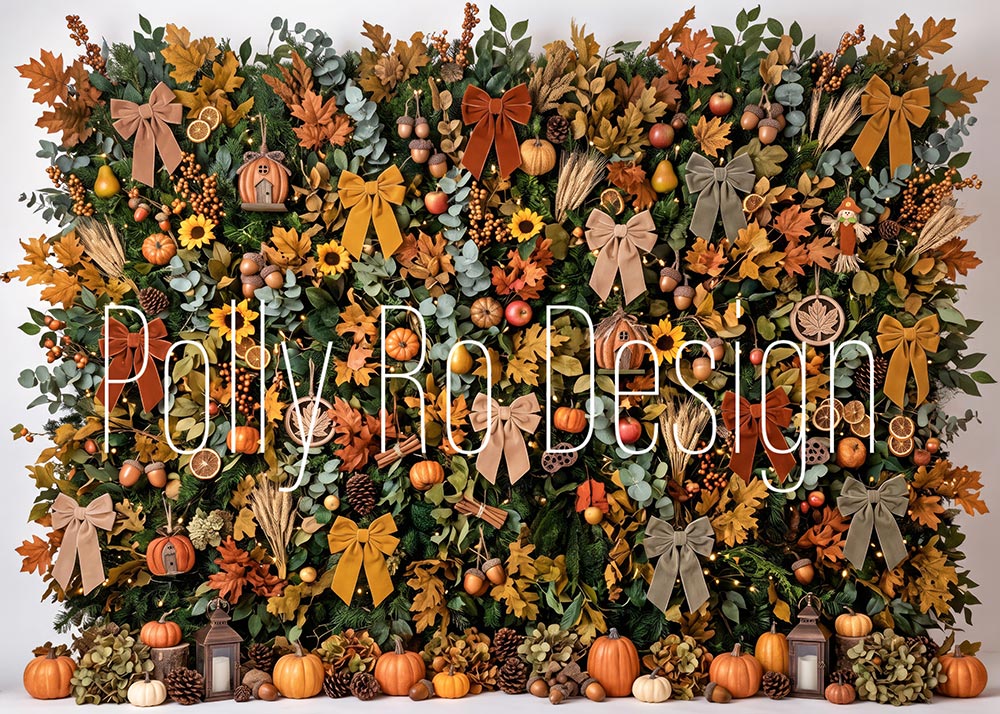 Avezano Autumn Floral Pumpkin Wall Photography Backdrop Designed By Polly Ro Design