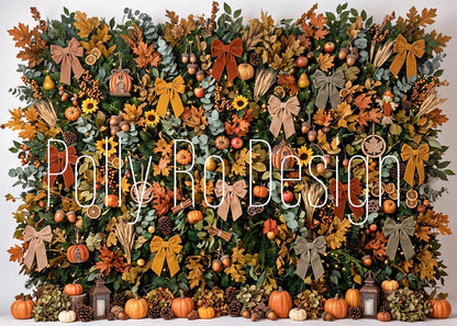 Avezano Autumn Floral Pumpkin Wall Photography Backdrop Designed By Polly Ro Design