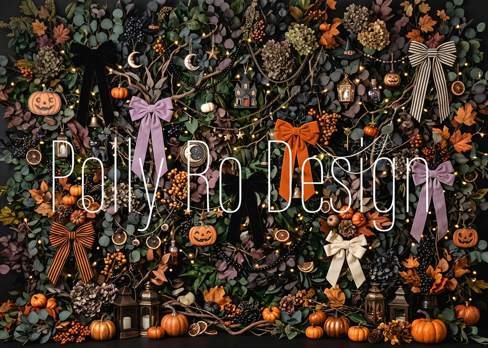 Avezano Dark Halloween Pumpkin Foliage Photography Backdrop Designed By Polly Ro Design